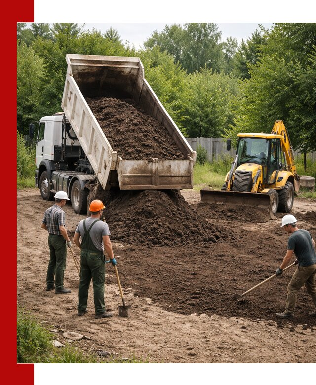 Доставка и укладка грунта для выравнивания участка в Удомле