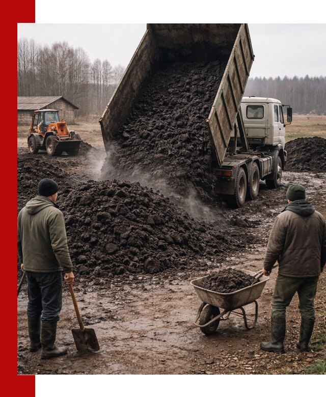 Доставка низинного торфа с разгрузкой и доставкой в Удомле