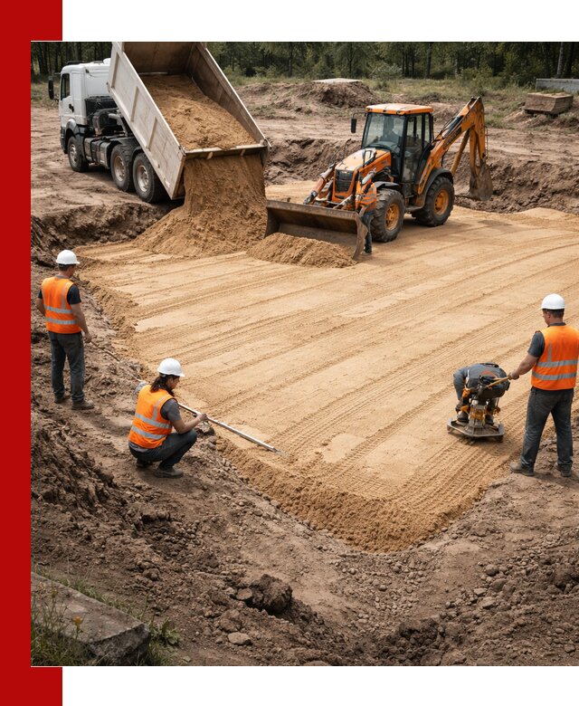 Устройство песчаной подушки для фундаментов и дорог в Удомле